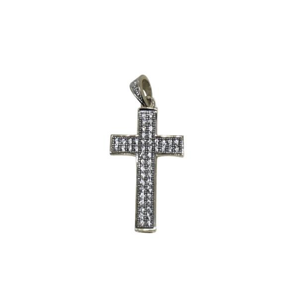 Micro Double Bling CZ Diamond Cross .925 Silver
