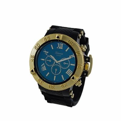 Blue Dial Gold Bezel Rubber Sports Watch