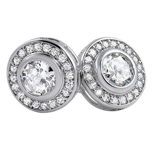 Rhodium Solitaire Circle CZ Bling Earrings