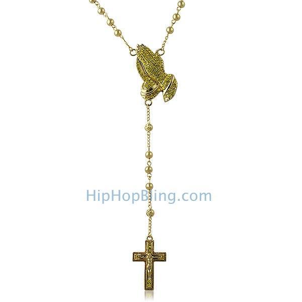 Lemonade Rosary Necklace Bling Bling Praying Hands