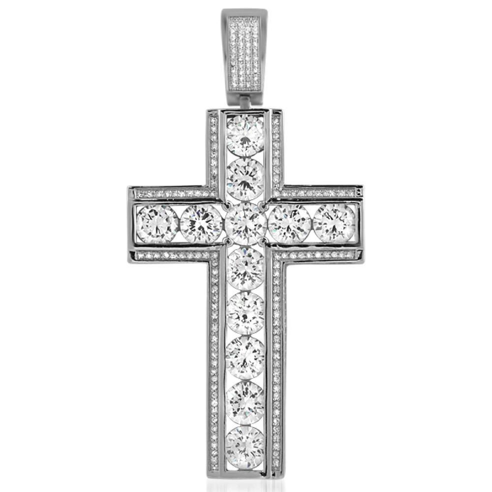 Channel Set Big Rocks CZ Bling Bling Cross