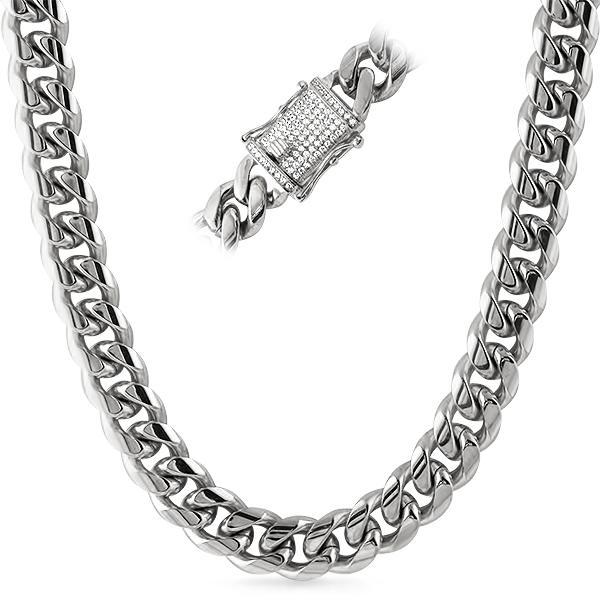 CZ Diamond Lock 14MM Cuban Chain Stainless Steel