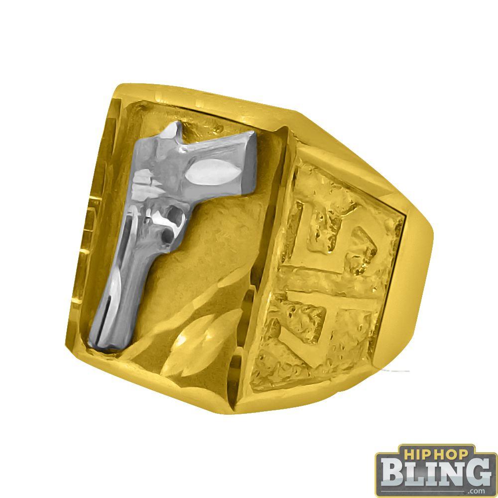 10K Gold Mens 45 Gun Mens Ring