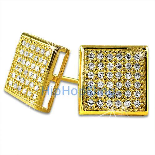 Large Box Vermeil CZ Bling Bling Micro Pave Earrings .925 Silver