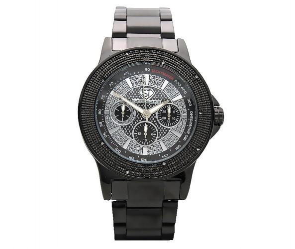 Real Diamond .10ct All Black Metal Super Techno Watch Tachymater Dial