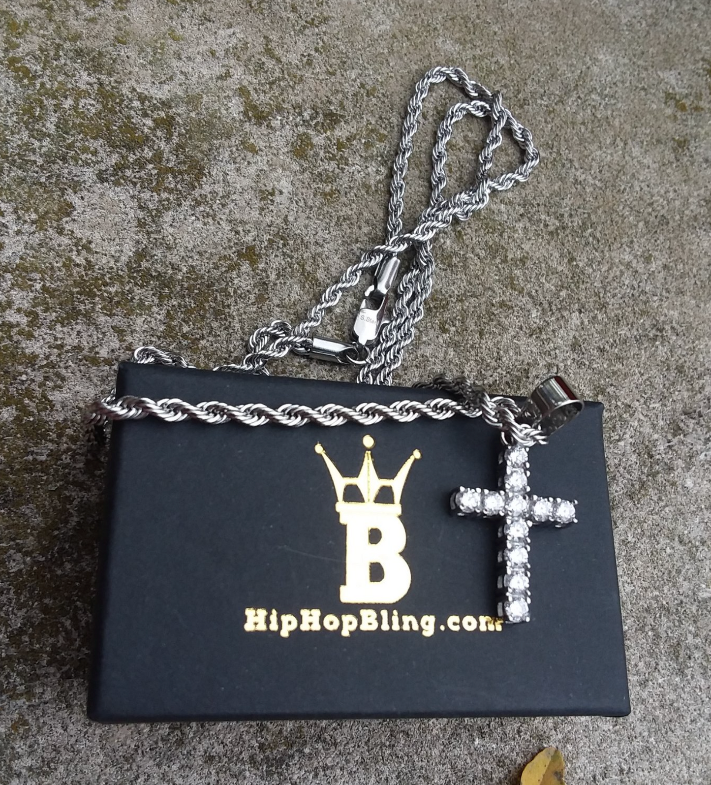 3MM CZ Tennis Cross Bling Bling Stainless Steel