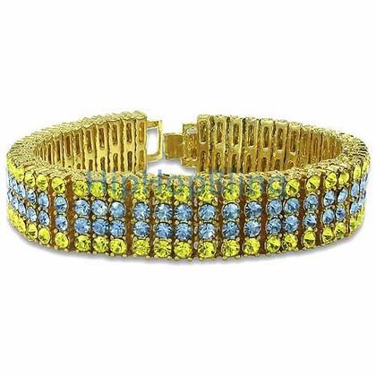 Classic Canary & Blue Gold 4 Row Bling Bling Bracelet