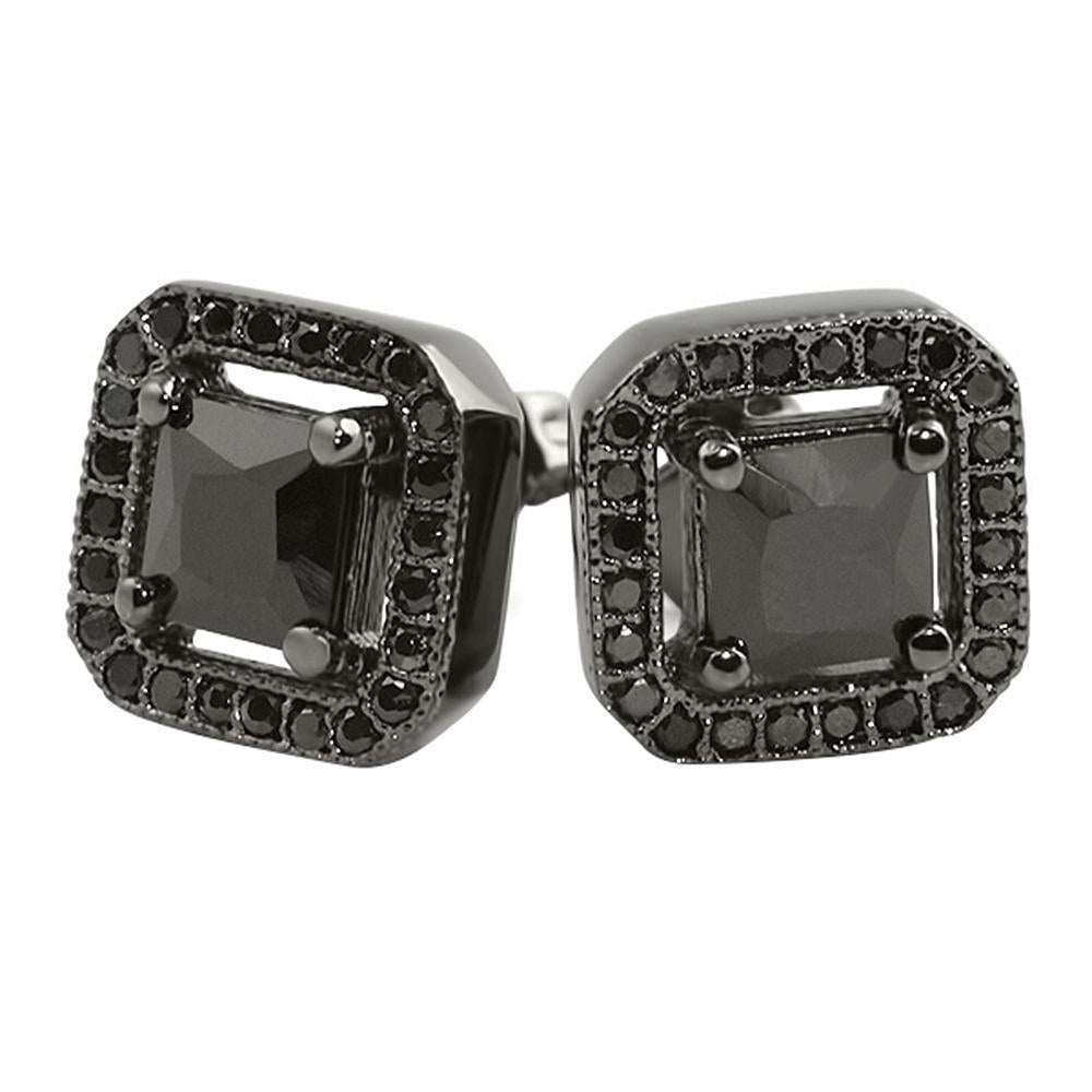 Black CZ Princess Ice Island Bling Bling Earrings