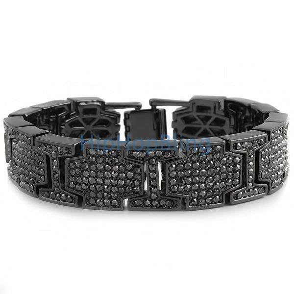 Thick Cross Link Black Bling Bling Bracelet