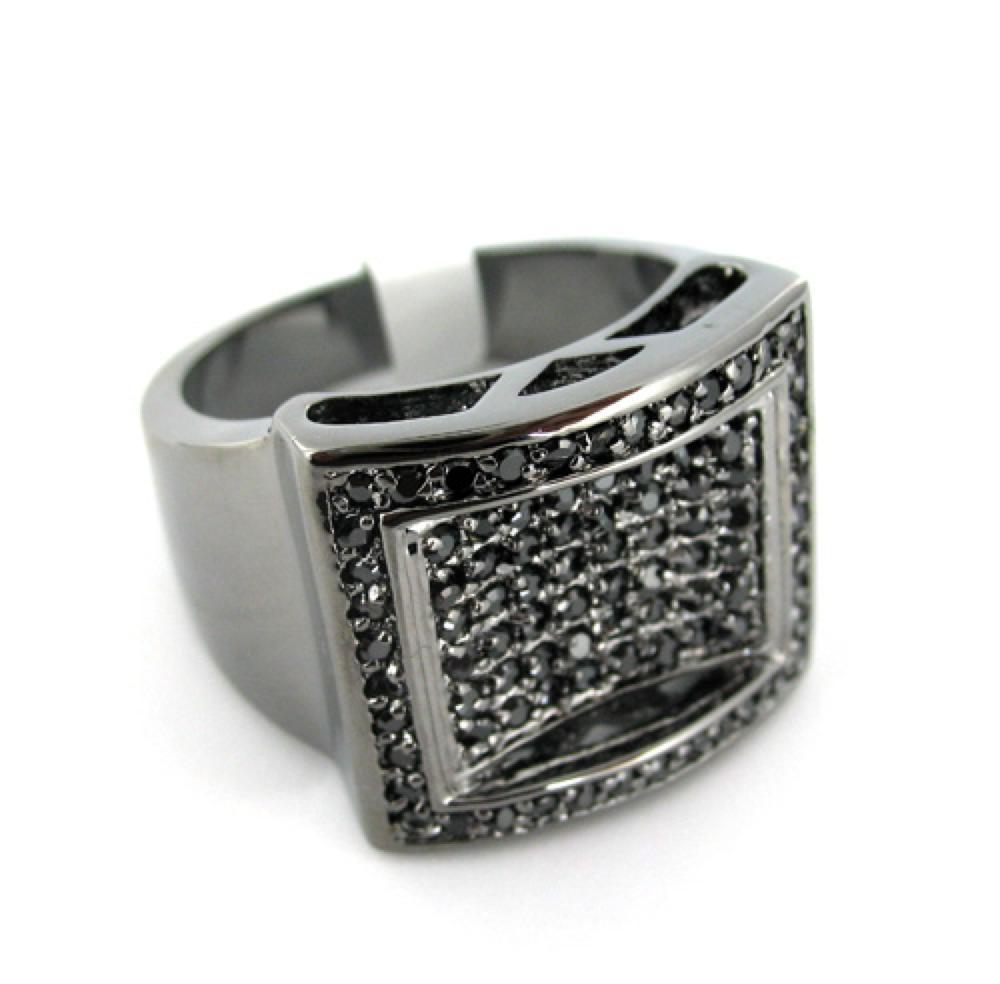 Pool of Ice Bling CZ Mens Black on Black Ring