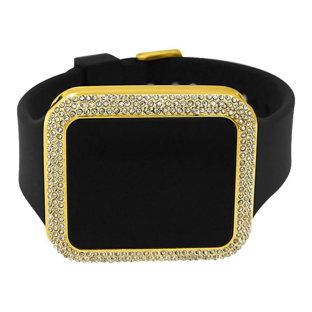 Bling Bling Gold Rectangle LED Touch Screen Watch Black Band
