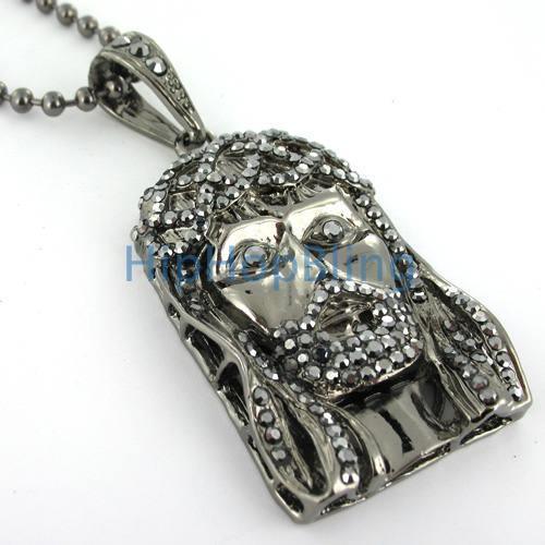 Black Jesus Pendant & Necklace Hematite