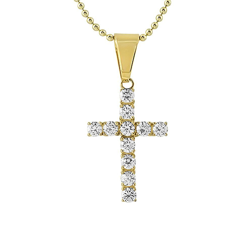 4MM CZ Cross Gold Stainless Steel Bling Bling