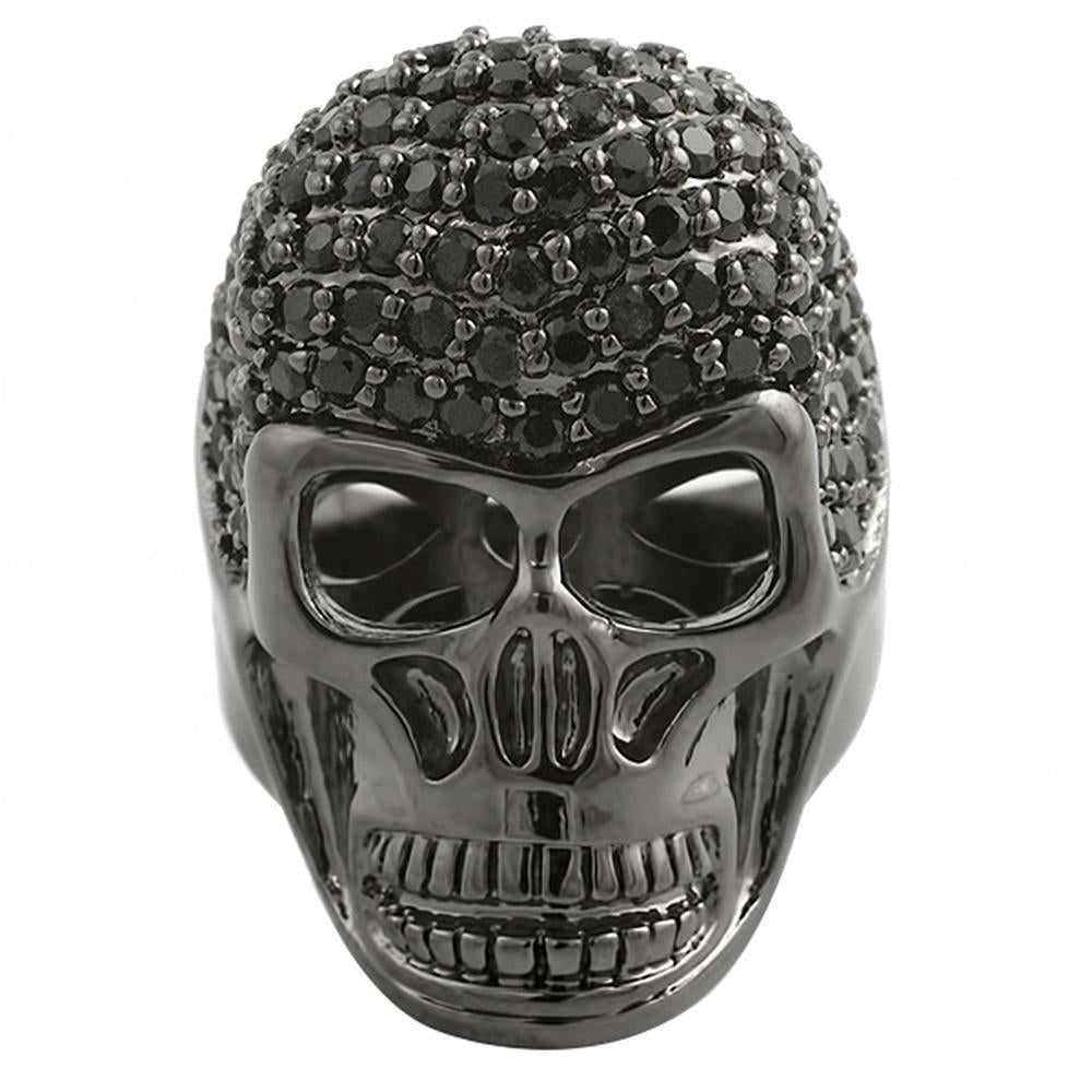 3D Black Skull CZ Mens Bling Bling Ring