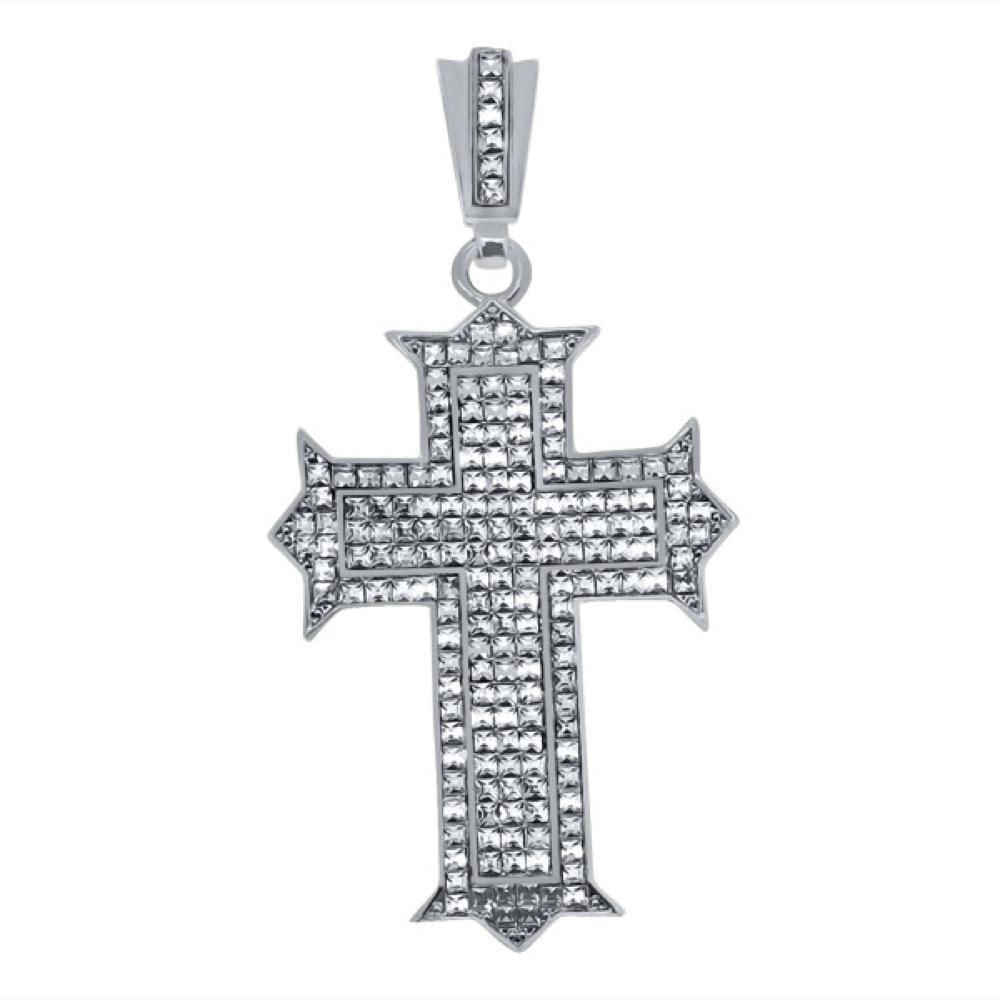 Designer Princess Cut Rhodium Cross