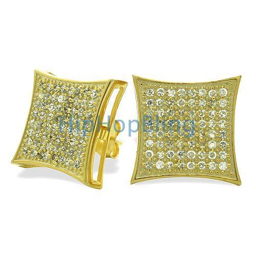 XXL Kite Gold Vermeil CZ Micro Pave Earrings .925 Silver