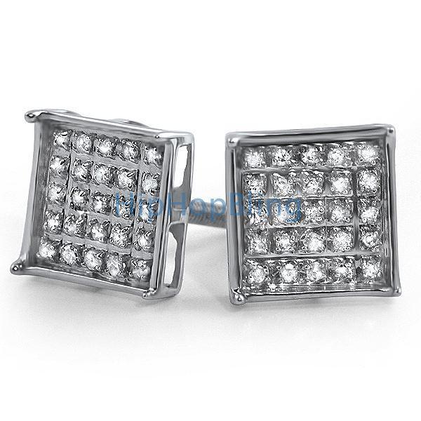 .15ct Diamond Box Micro Pave Earrings .925 Silver