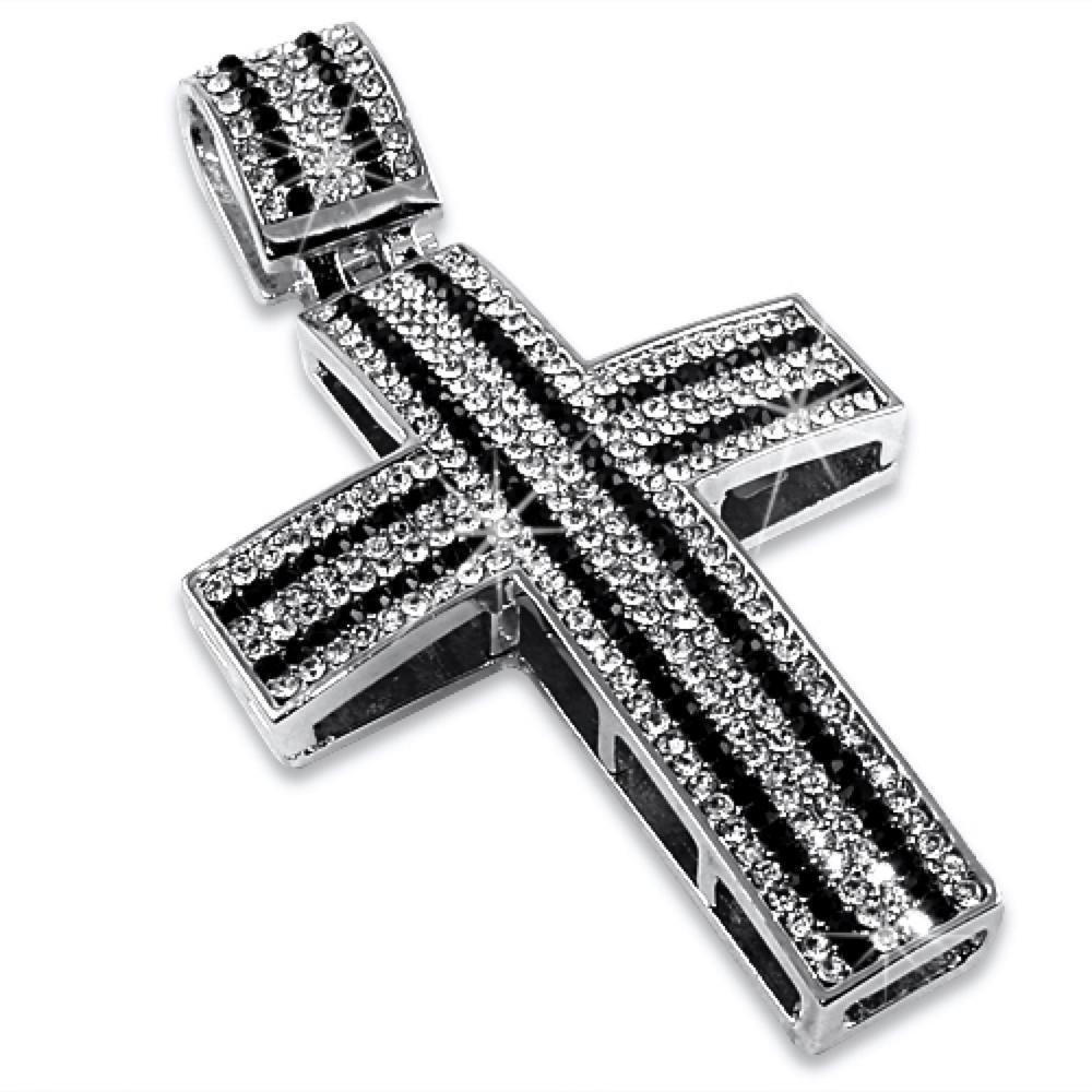 Black White Striped Cross Pendant