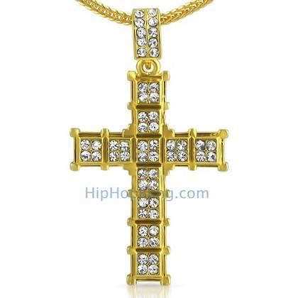 Gold Cube Cross Hip Hop Pendant Chain Small
