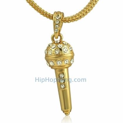 Gold Hip Hop Microphone Pendant & Chain Small