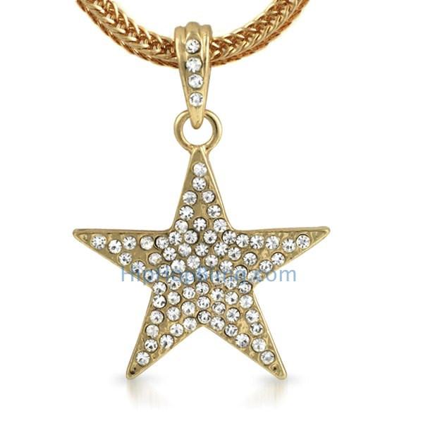 Small Gold Lone Star Pendant & Chain Bling