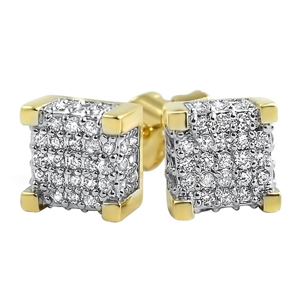 Custom 3D Cube Gold CZ Bling Bling Earrings
