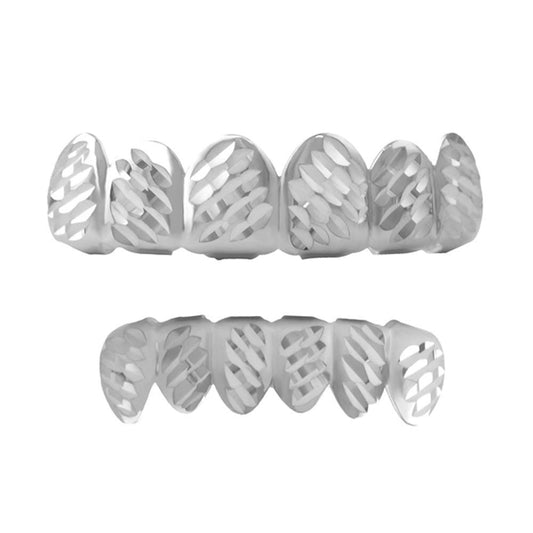 Grillz Diagonal Diamond Cut Rhodium Set