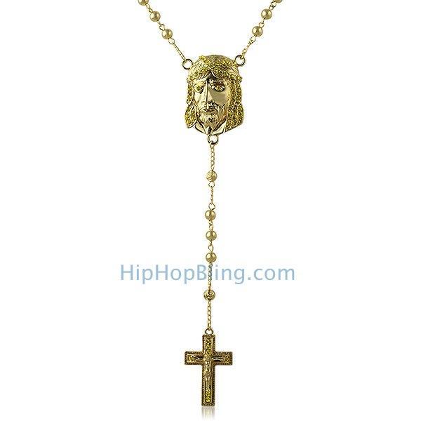 Lemonade Jesus Piece Rosary Bling Bling Necklace