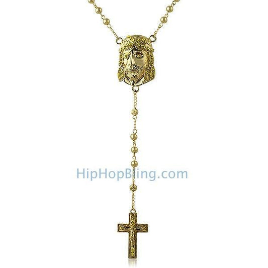 Lemonade Jesus Piece Rosary Bling Bling Necklace