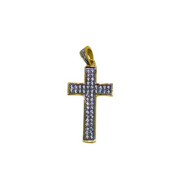 Micro Double CZ Diamond Cross .925 Silver Gold Bling