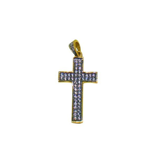 Micro Double CZ Diamond Cross .925 Silver Gold Bling