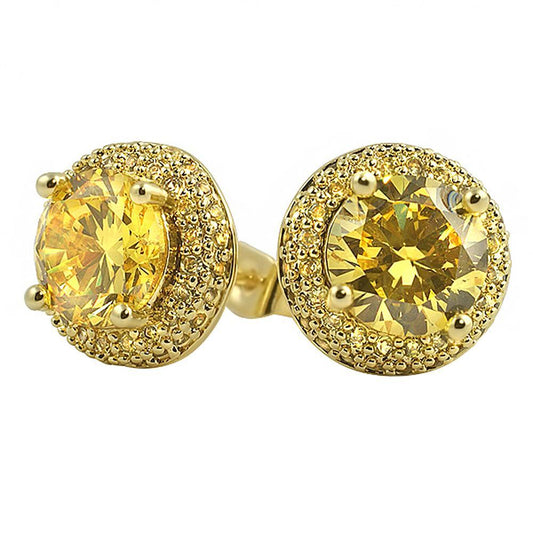 Lemonade Solitaire CZ Micro Pave Border Earrings