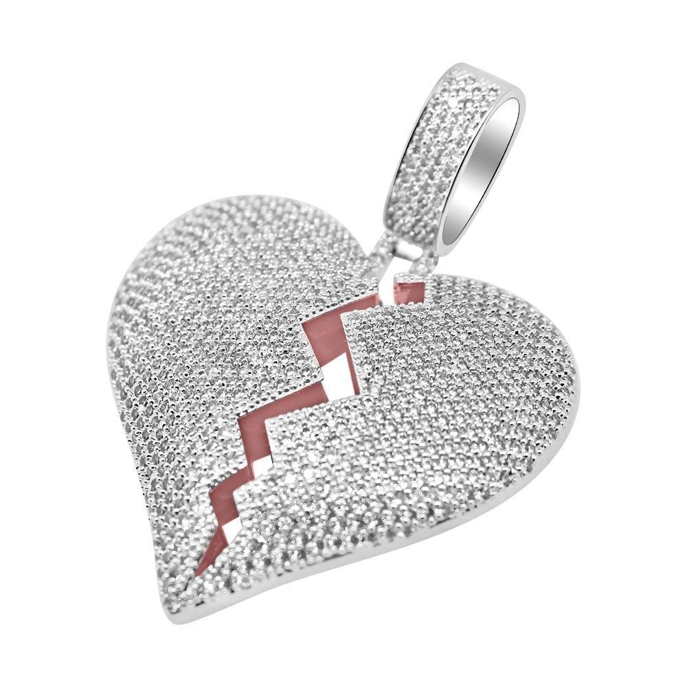 .925 Silver Heart Breaker Rhodium CZ Bling Bling Pendant