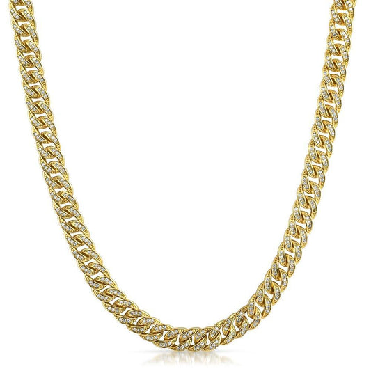 .925 Silver 8MM CZ Bling Bling Gold Cuban Links Chain