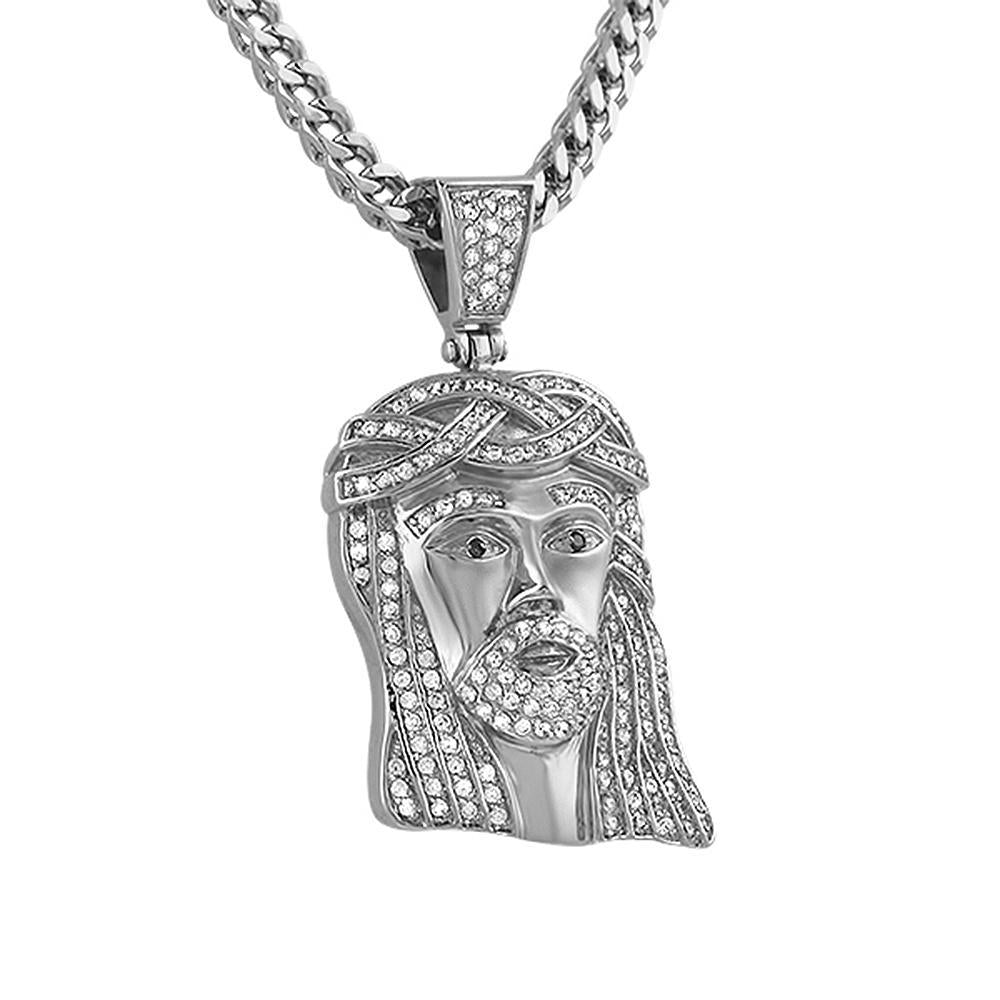 Micro Classic Jesus Piece Pendant Iced Out Steel