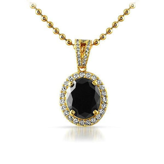 .925 Sterling Silver Gold Black Oval Gem Pendant