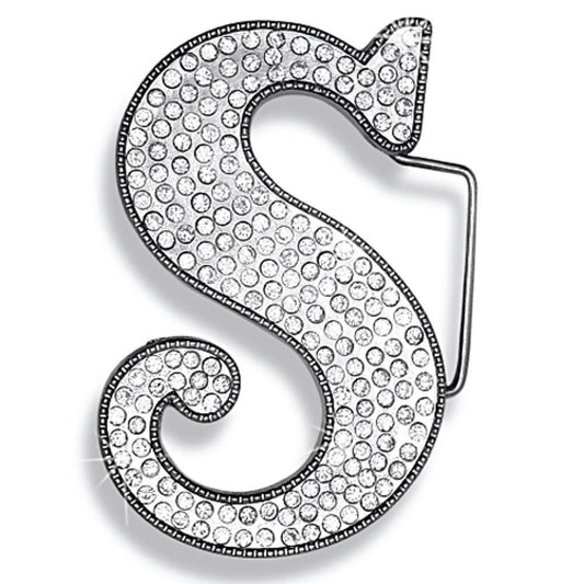 S Initial Jumbo Belt Buckle Rhodium