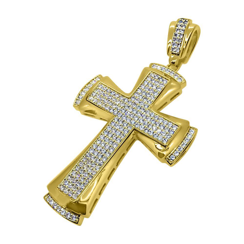 CZ Designer Bling Bling Gold Cross Pendant
