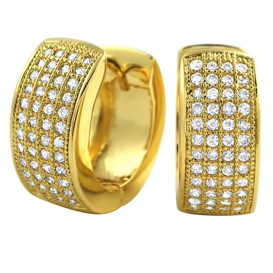 Gold Thick 4 Row Hoops CZ Huggie Earrings