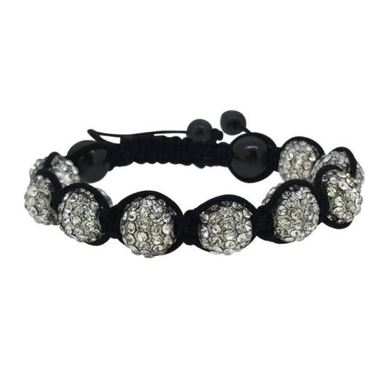 Rhodium Disco Ball Black Rope Bacelet