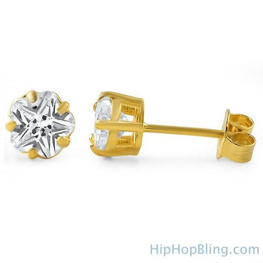 Flower Cut CZ Stud Earrings Gold .925 Silver