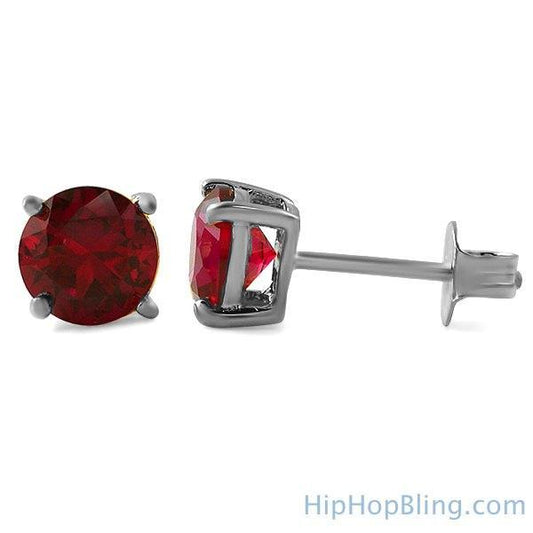 Lab Ruby Round Cut Stud Earrings .925 Silver