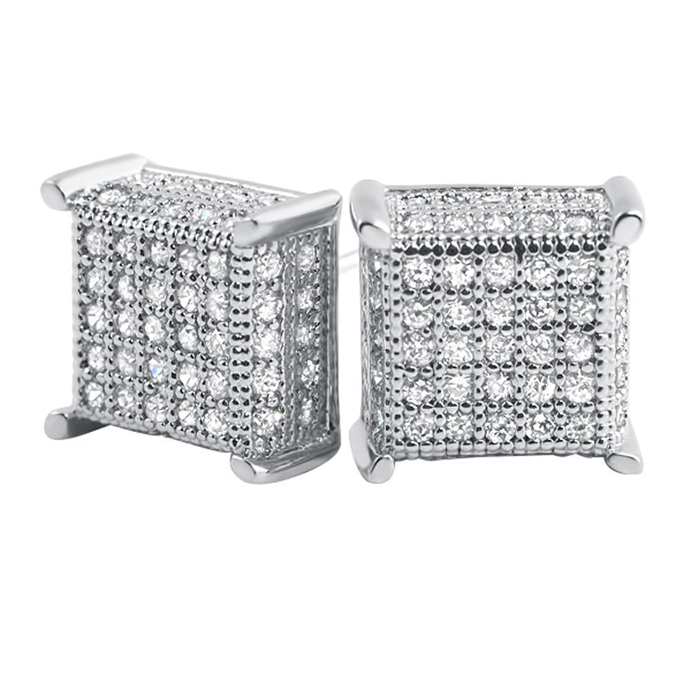 3D Box Micropave CZ Bling Bling Earrings