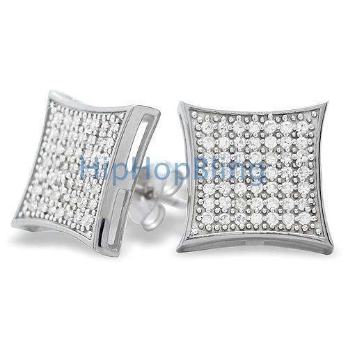 XL Kite CZ Micro Pave Iced Out Earrings .925 Silver