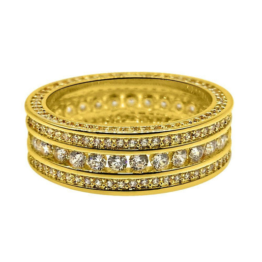 Channel Set 360 Eternity Band Gold CZ Bling Bling Ring