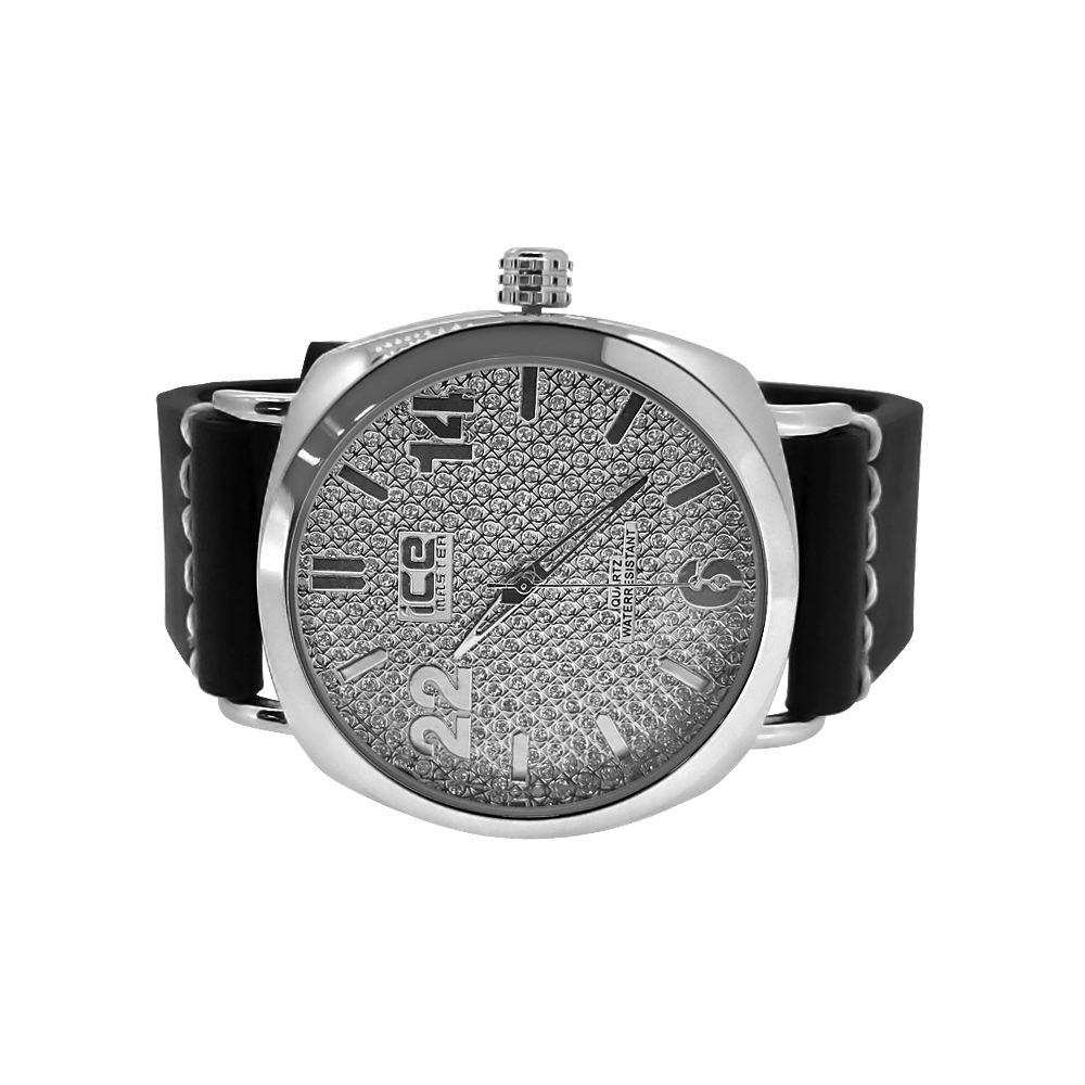 Silver Clean Style Watch with Thick Leather Band