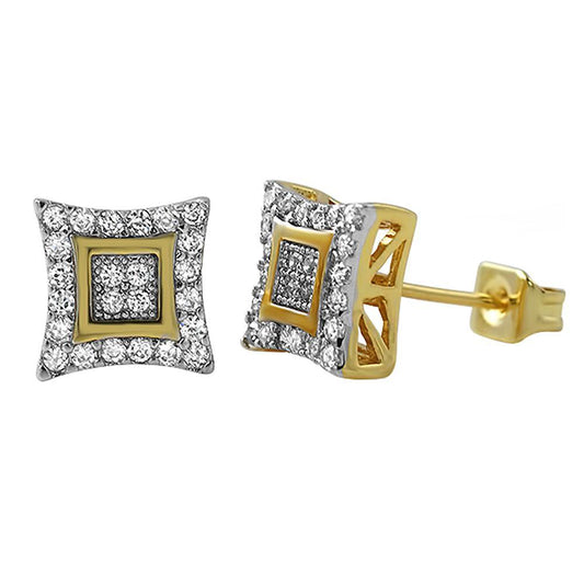 Double Kite M Gold CZ Micro Pave Earrings