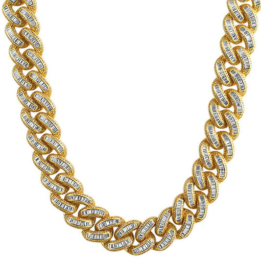 Baguette Lab Diamond CZ 17MM Gold Cuban Chain