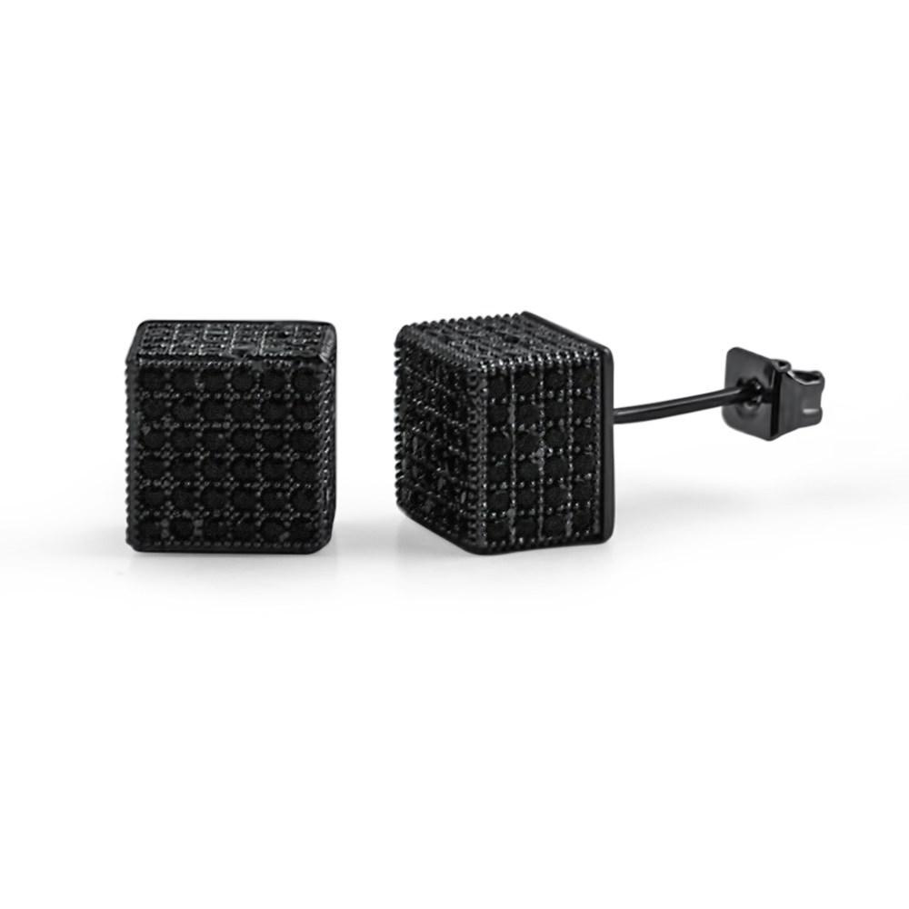 Cube Black CZ Hip Hop Bling Bling Earrings