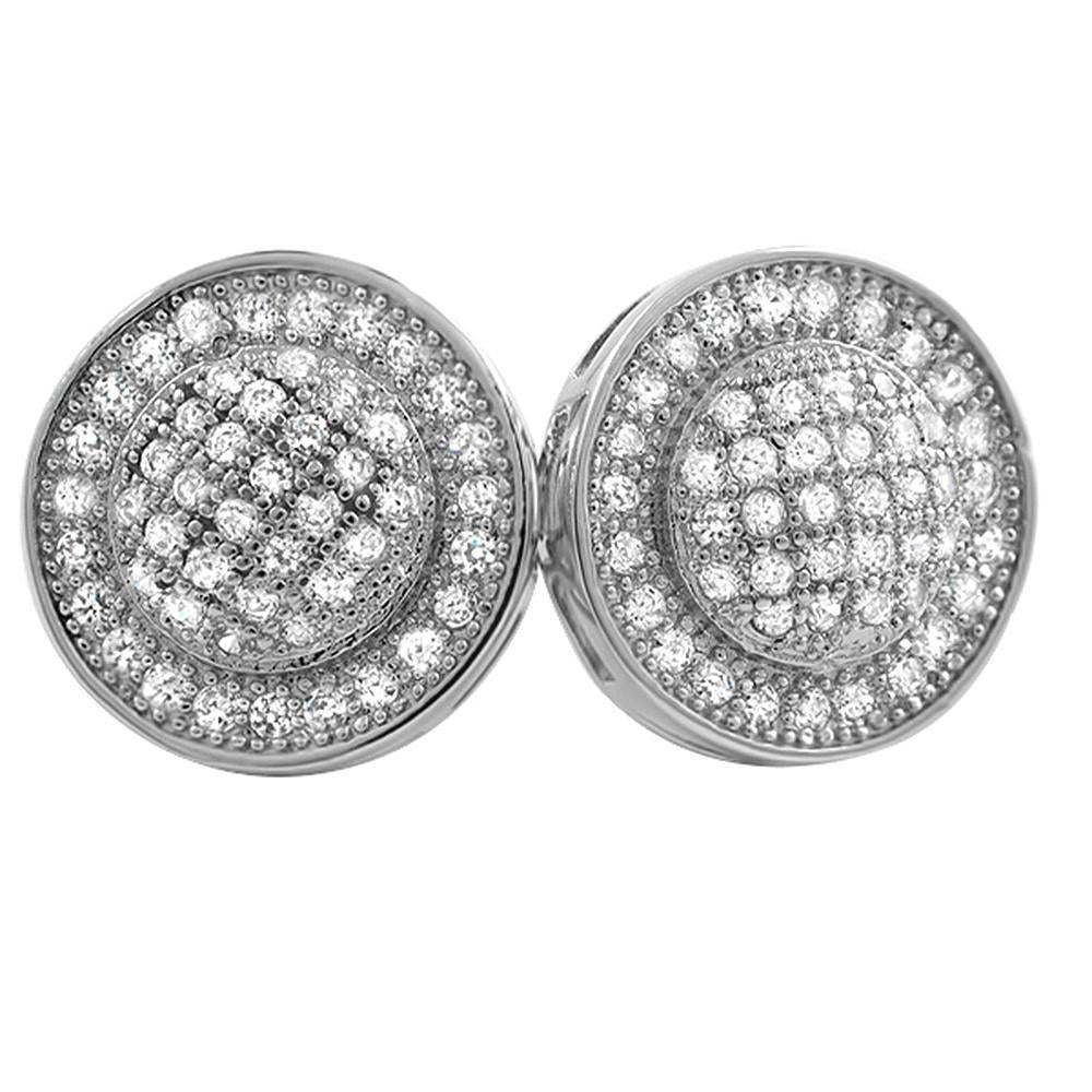 Domed Circle M CZ Micro Pave Bling Bling Earrings